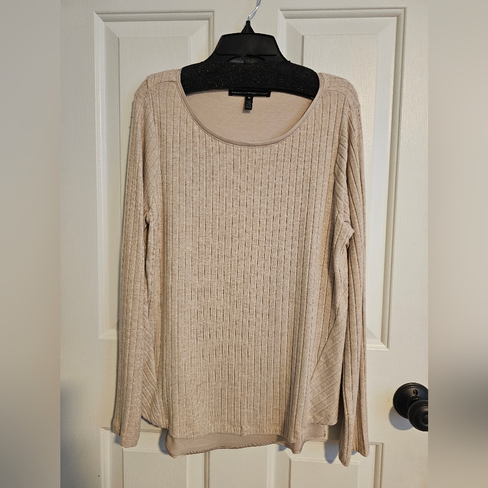 White House Black Market Beige Ribbed Long-Sleeve Tunic
